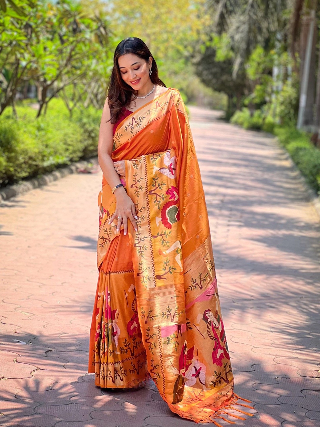 

Mitera Woven Design Zari Paithani Saree, Orange