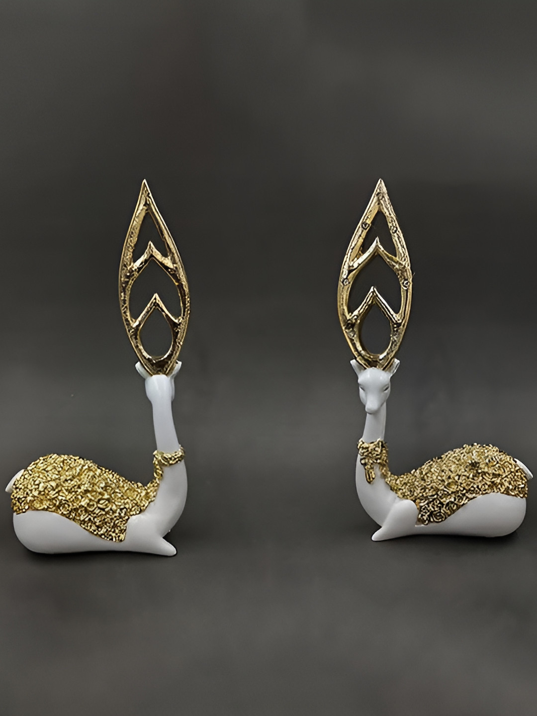 

Aura White & Gold Plated 2Pcs Figurine Deer Hiran Statue Showpieces