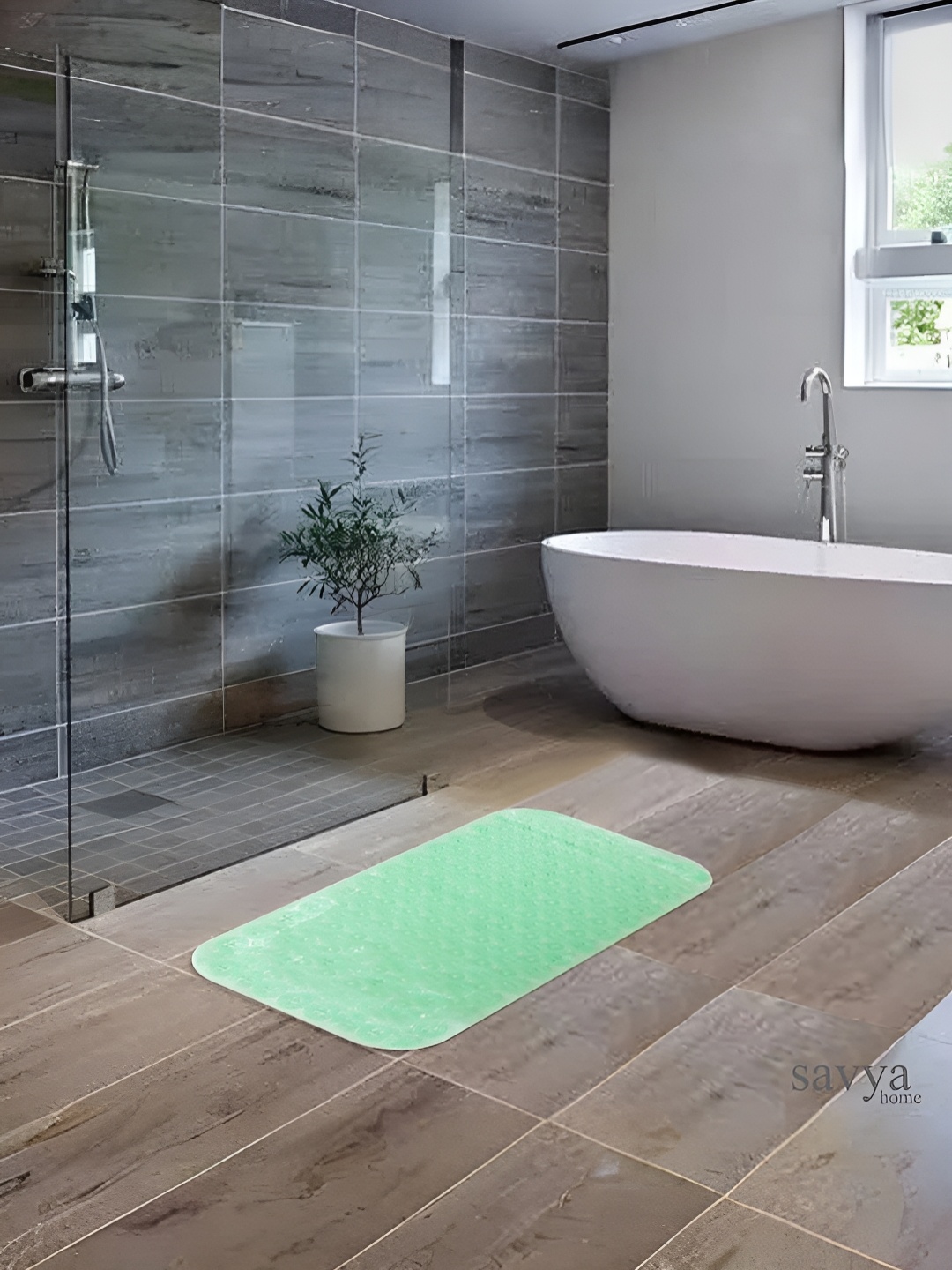 

Savya Home Green Textured 210 GSM Bath Mat With Suction Cup