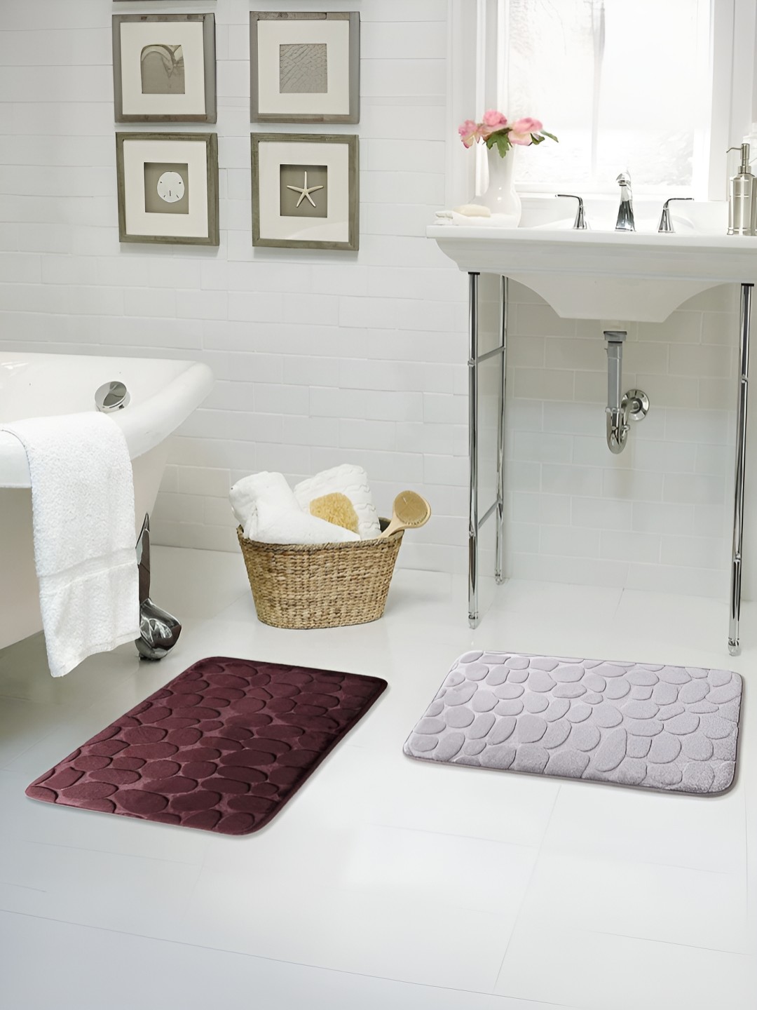 

Savya Home Brown & Grey 2 Pieces Textured 400 GSM Anti Skid Bath Mats