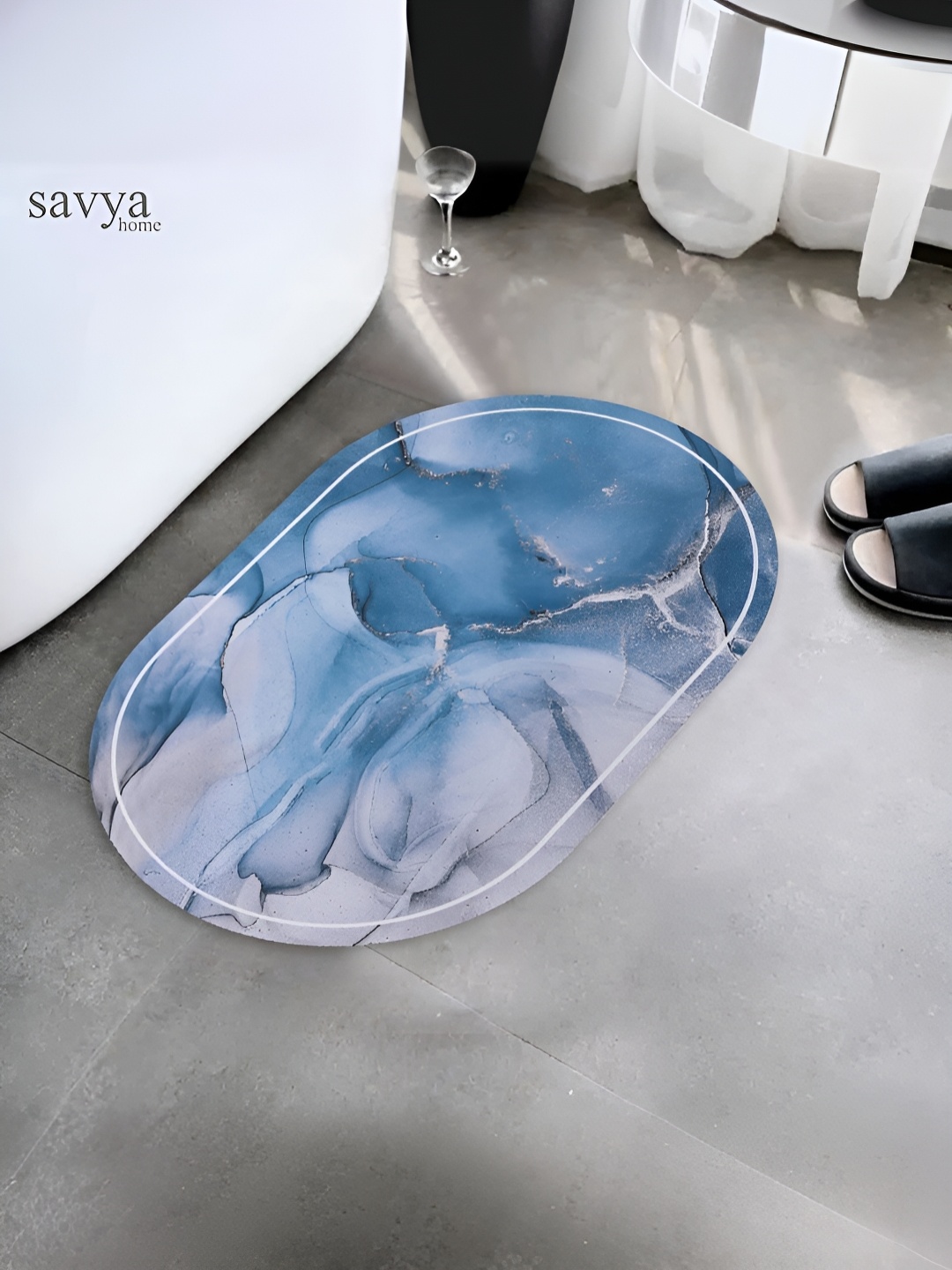 

SAVYA HOME 2 Pieces Blue Non-Slip 210 GSM Polyester Bath Mats