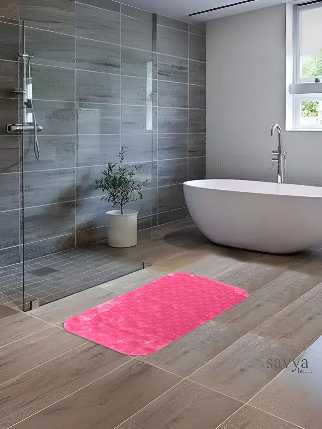 

SAVYA HOME Pink Anti Skid 210 GSM Polyester Bath Mat