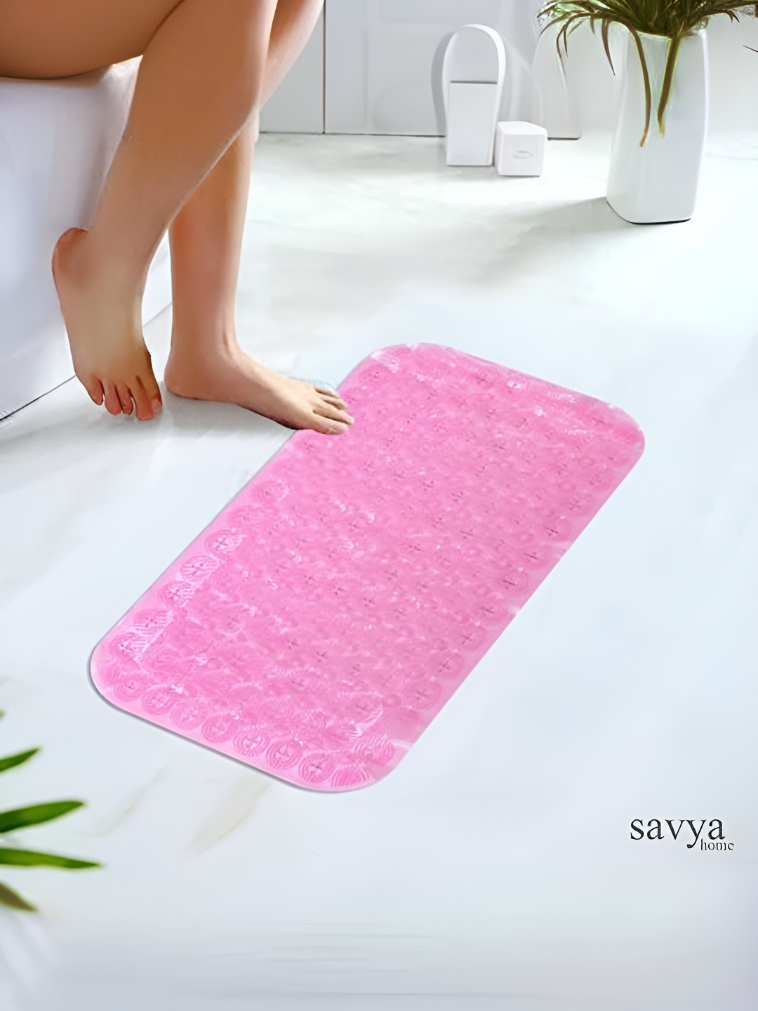 

Savya Home Pink Textured Anti Skid 210GSM Rectangle Bath Mat