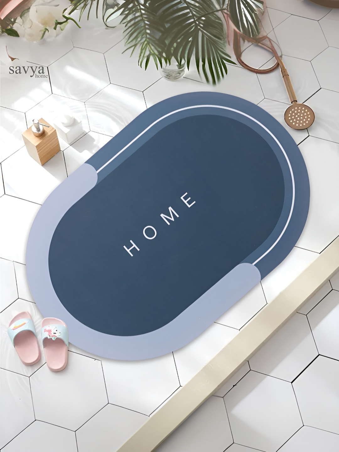 

Savya Home Blue & Grey Printed 210 GSM Anti Skid Bath Mat