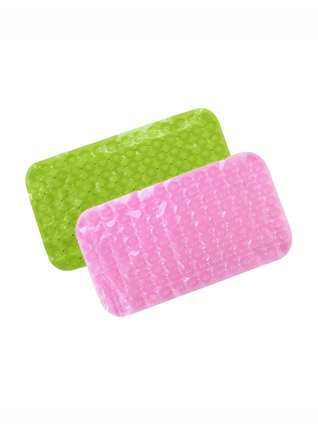 

Savya Home Pack of 2 Pink & Green Textured 210GSM Anti Skid Rectangle Bath Mats