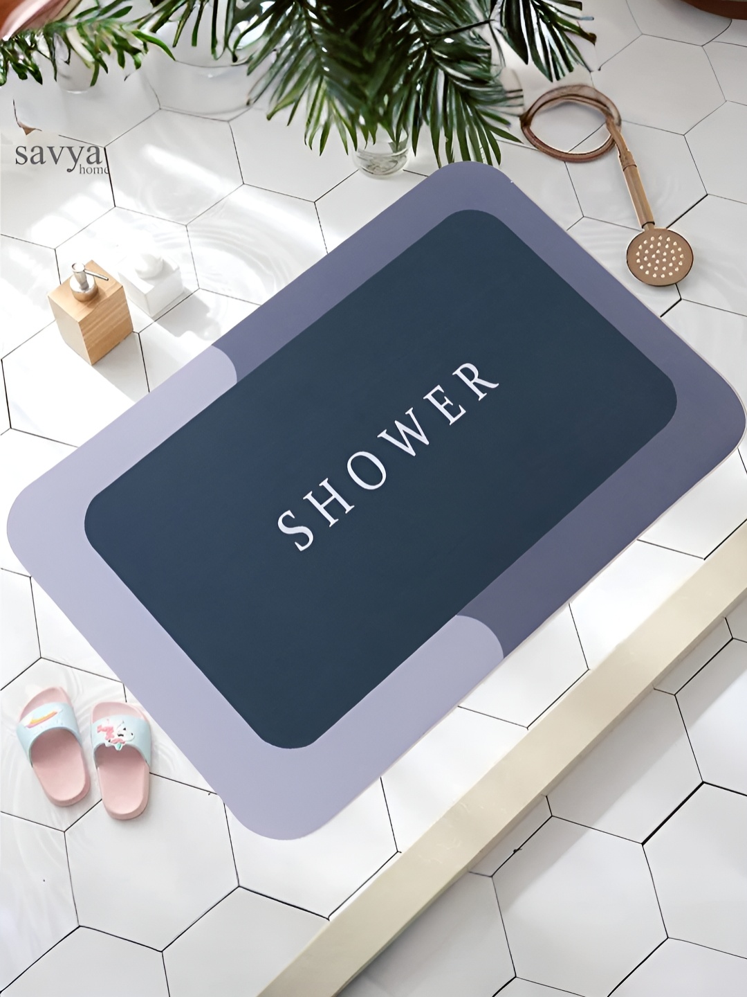 

Savya Home Blue & Grey Colorblocked 210 GSM Anti Skid Bath Mat