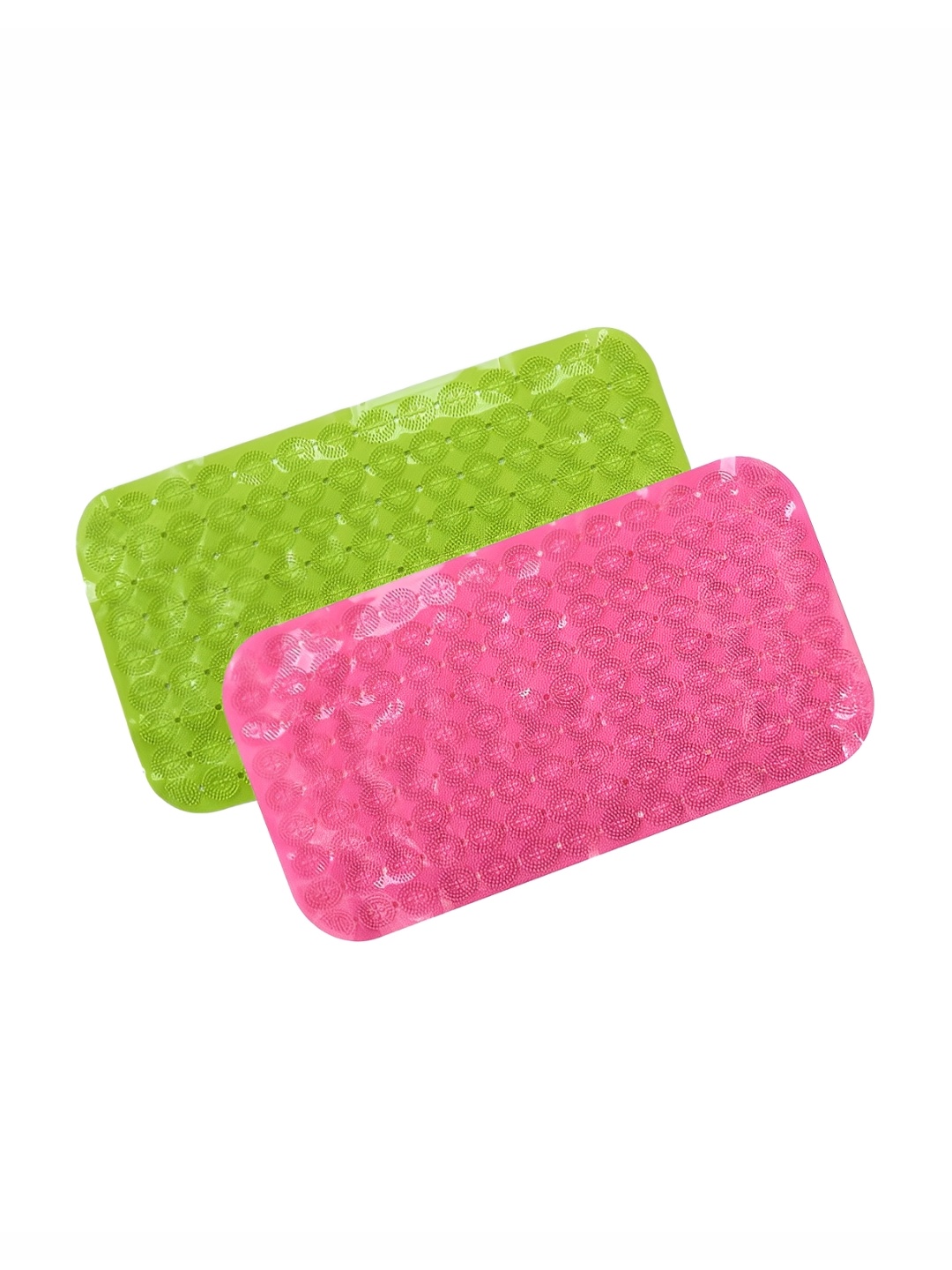 

Savya Home 2 Pieces Green & Pink Textured 210GSM Anti Skid Rectangle Bath Mats
