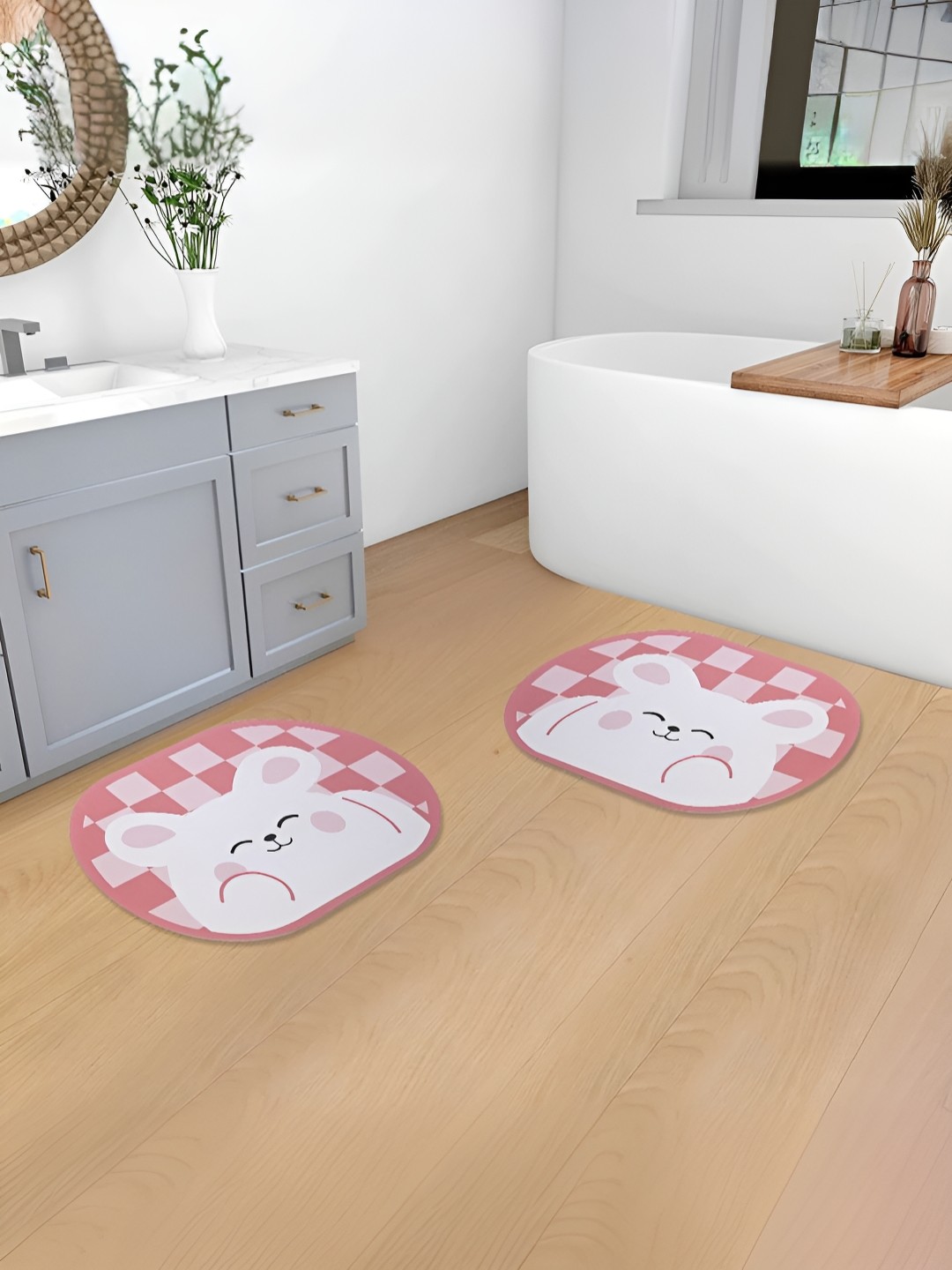 

Savya Home Pink & Green Printed 210GSM Anti Skid Bath Mat