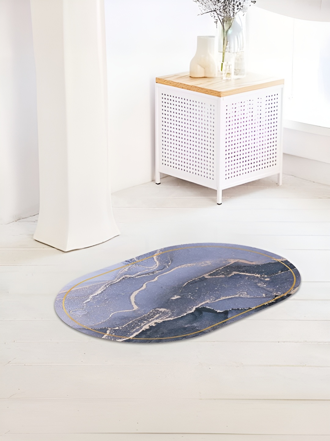 

SAVYA HOME Blue & Gold Toned Printed 210 GSM Anti-Skid Bath Mat