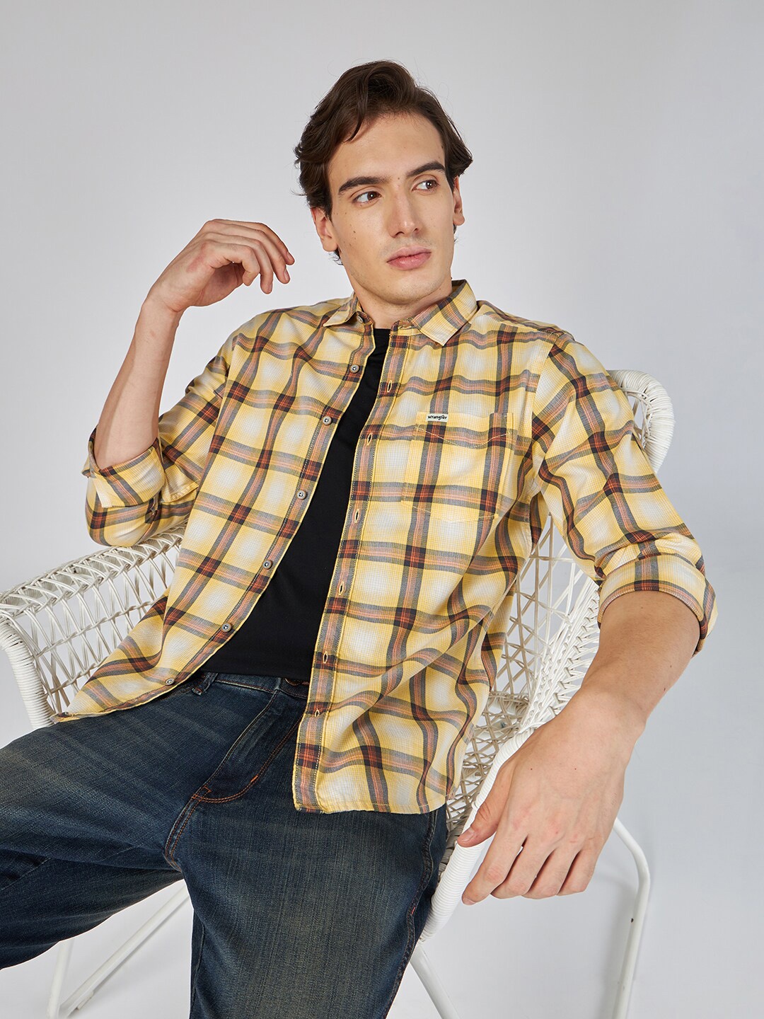 

Wrangler Tartan Checked Spread Collar Casual Shirt, Yellow