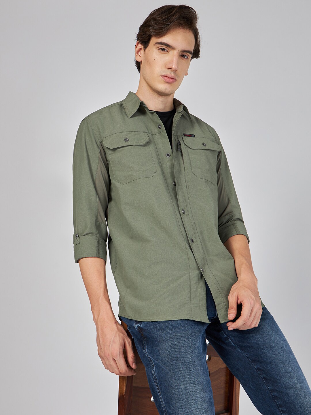 

Wrangler Spread Collar Casual Shirt, Green