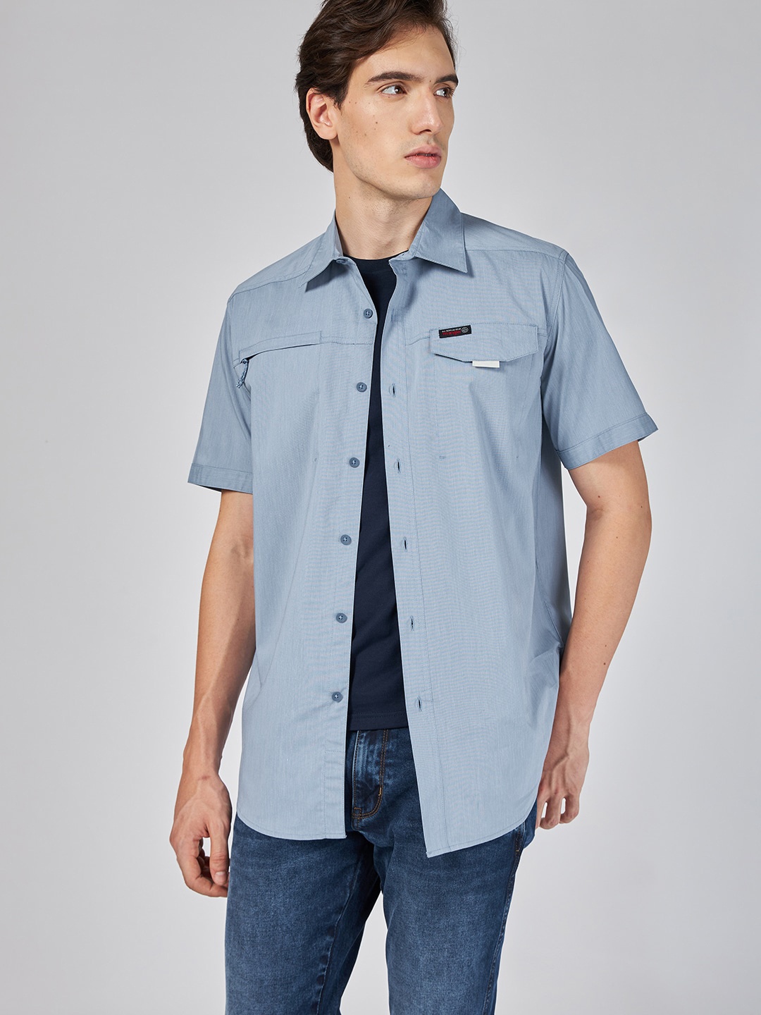 

Wrangler Spread Collar Casual Shirt, Blue