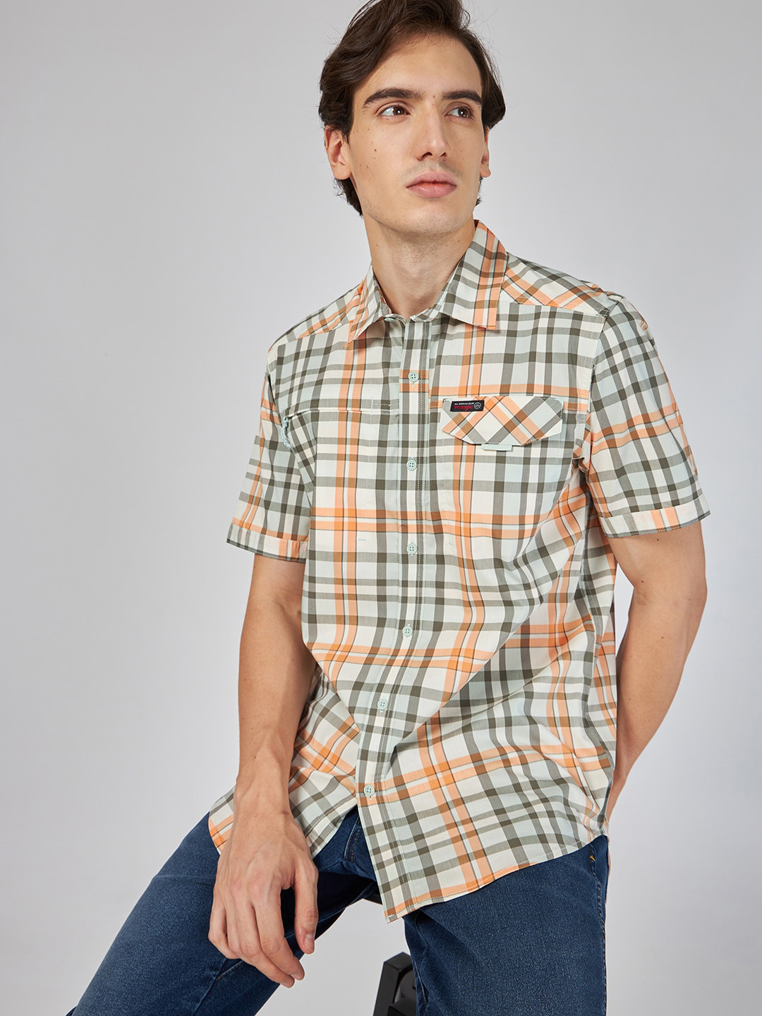 

Wrangler Tartan Checked Spread Collar Casual Shirt, Off white