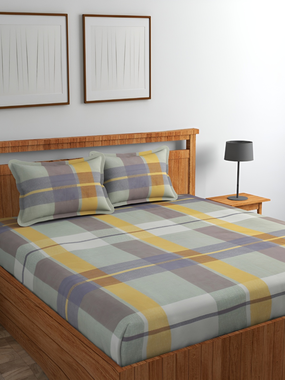 

CHHILAKIYA Green Geometric Cotton 210 TC King Bedsheet with 2 Pillow Covers