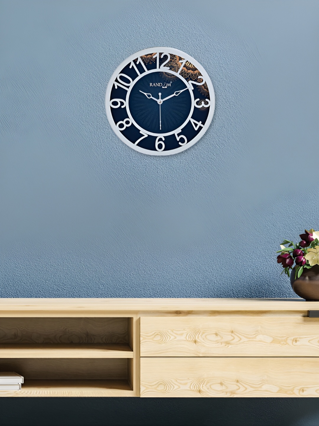 

RANDOM White & Blue Printed Round Shaped Contemporary Wall Clock