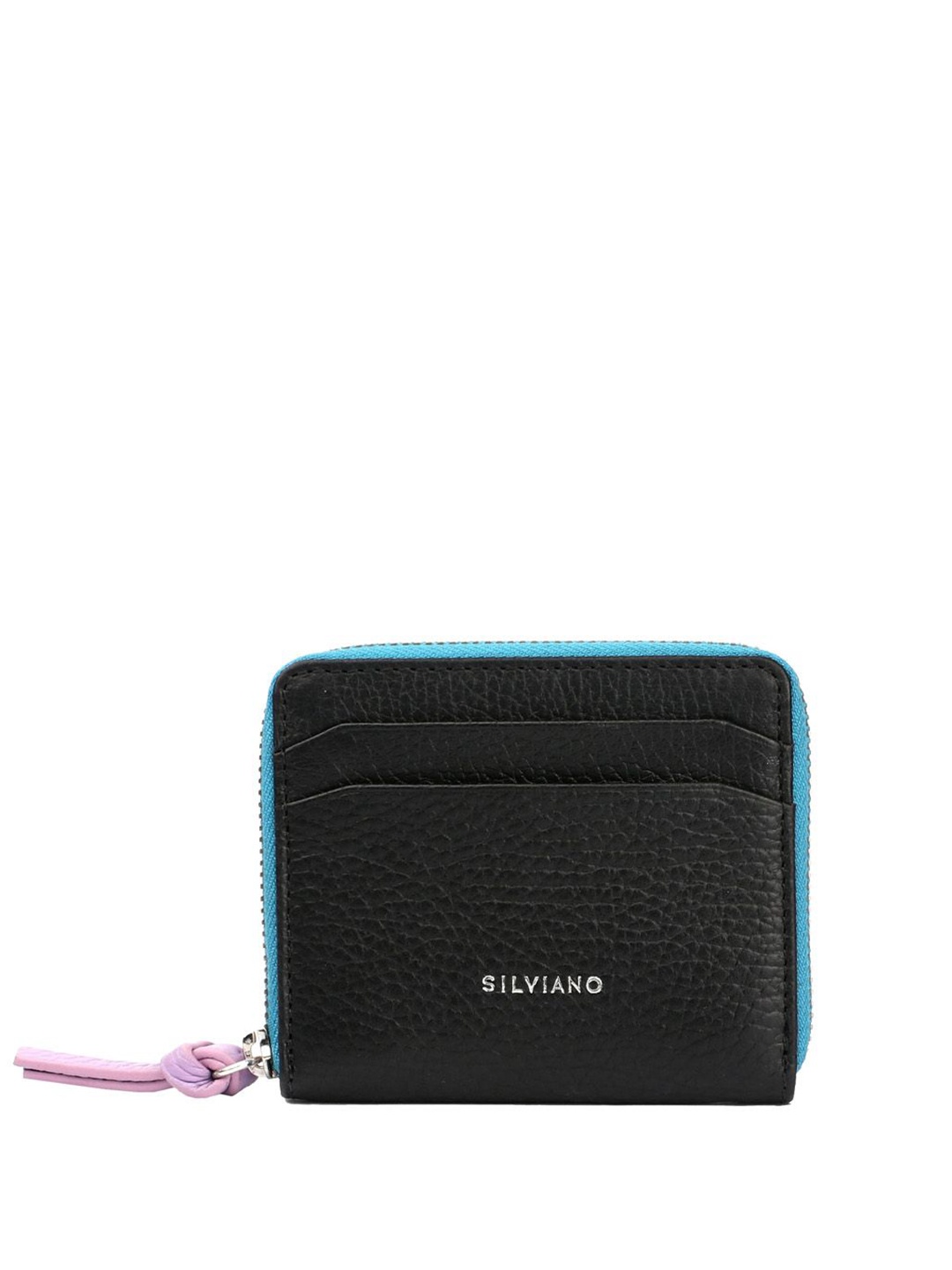 

SILVIANO Unisex Textured Leather Zip Around Wallet, Black