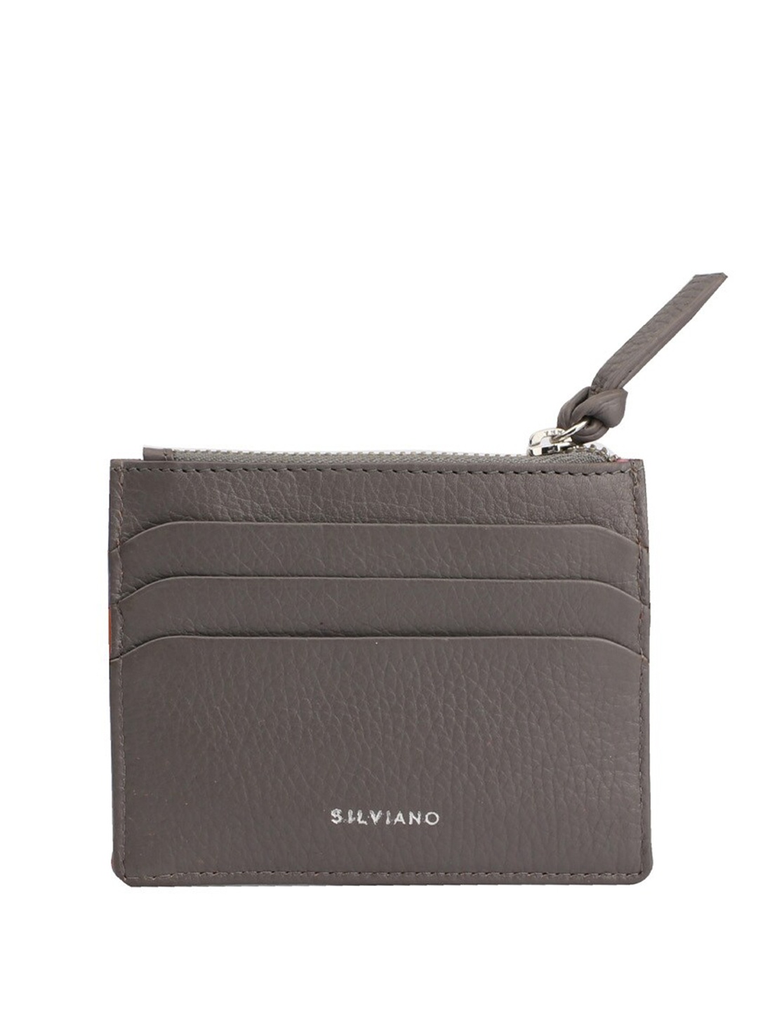 

SILVIANO Unisex Textured Leather Card Holder, Grey