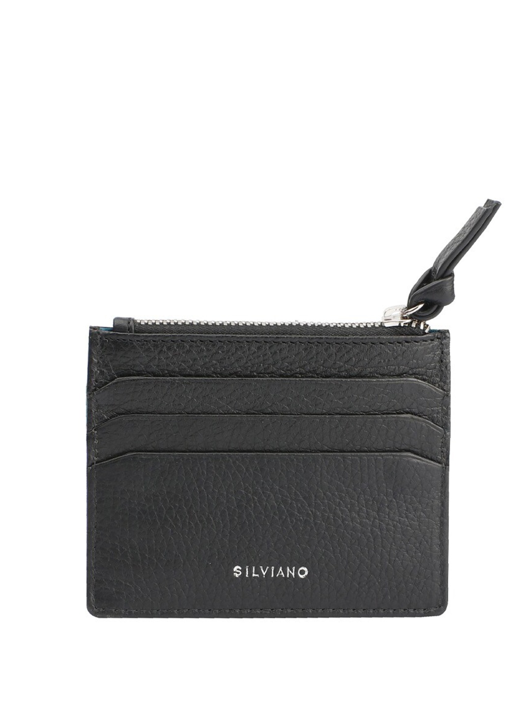 SILVIANO Unisex Textured Leather Card Holder, Black