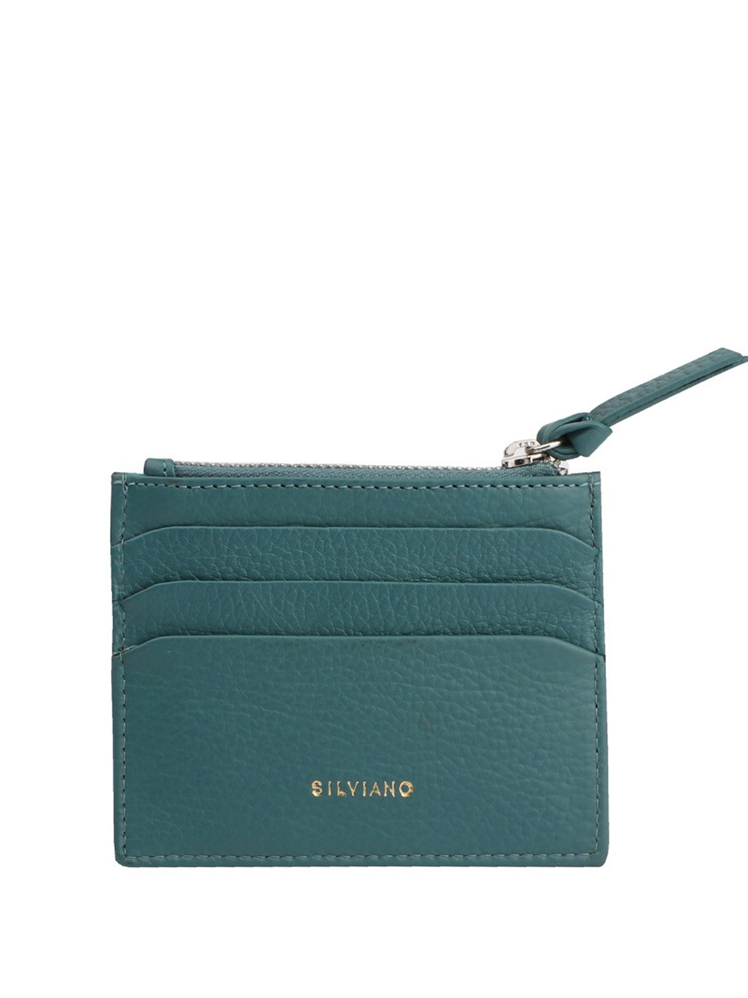 

SILVIANO Unisex Textured Leather Card Holder, Turquoise blue