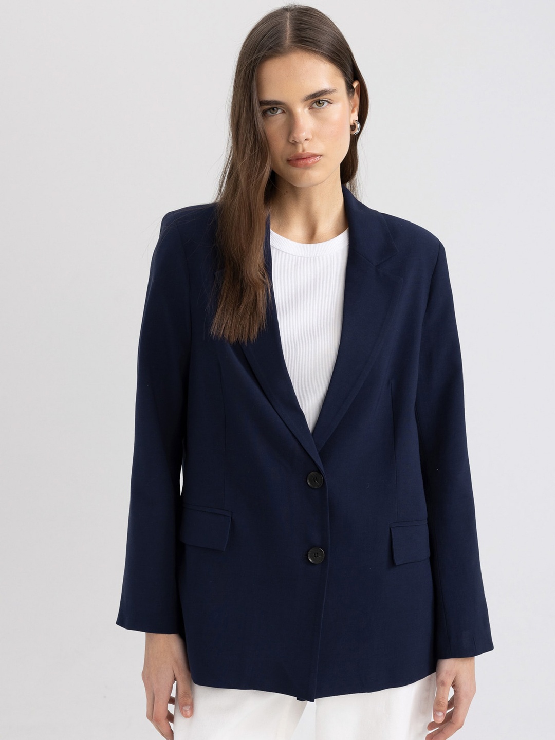 

DeFacto Single-Breasted Blazer, Navy blue