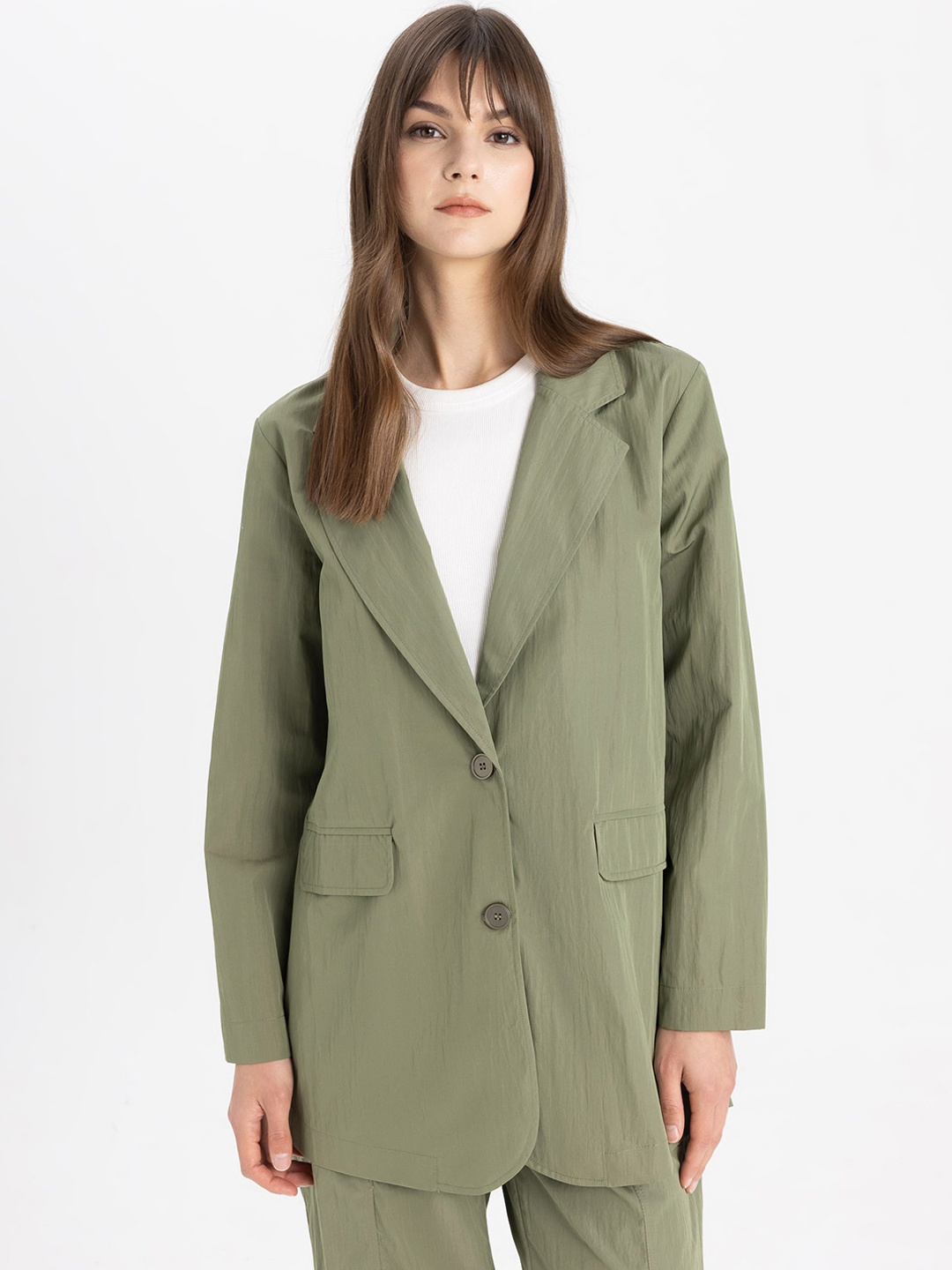 

DeFacto Single Breasted Notched Lapel Blazers, Olive