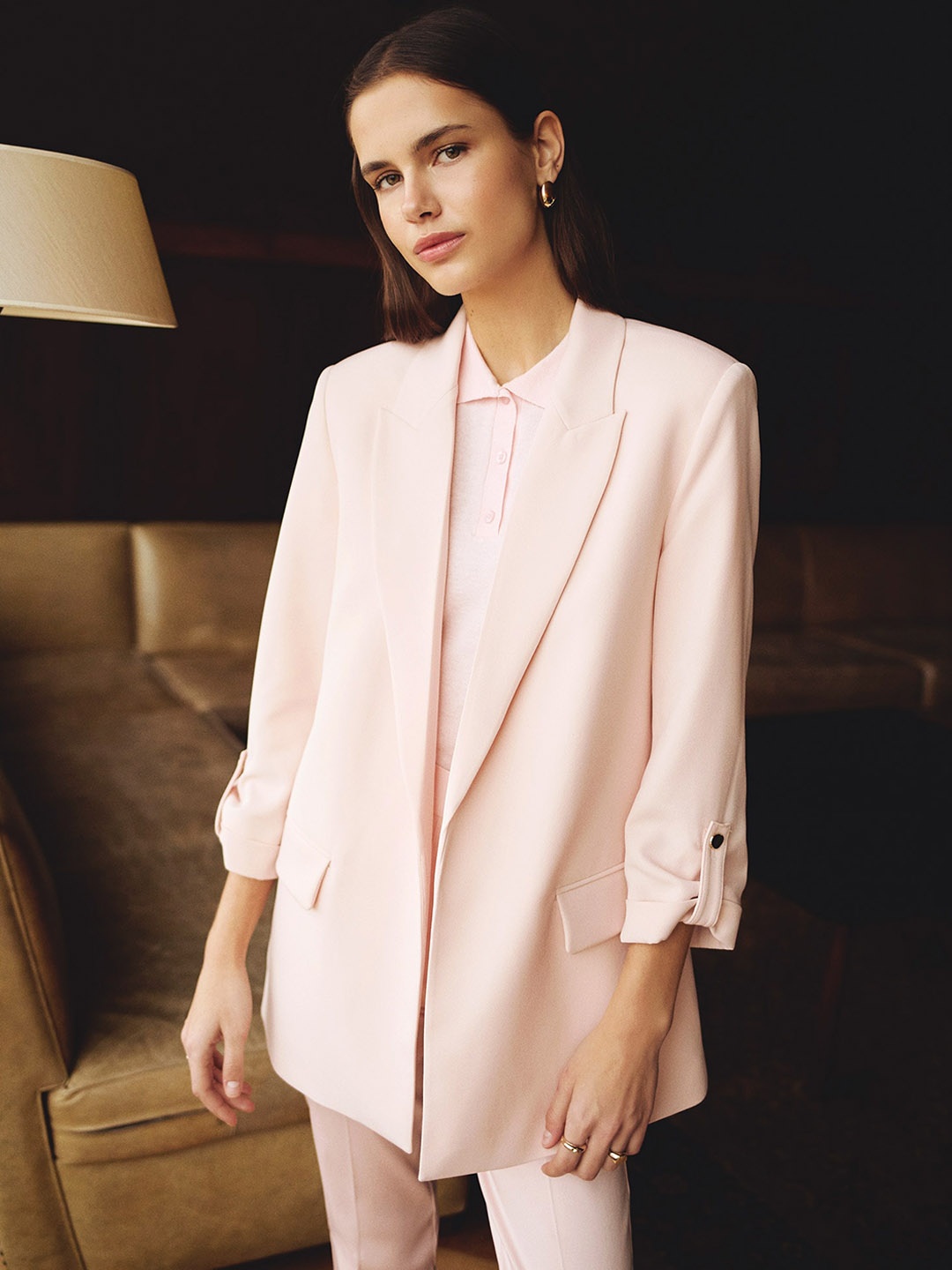 

DeFacto Peaked Lapel Single-Breasted Blazer, Pink