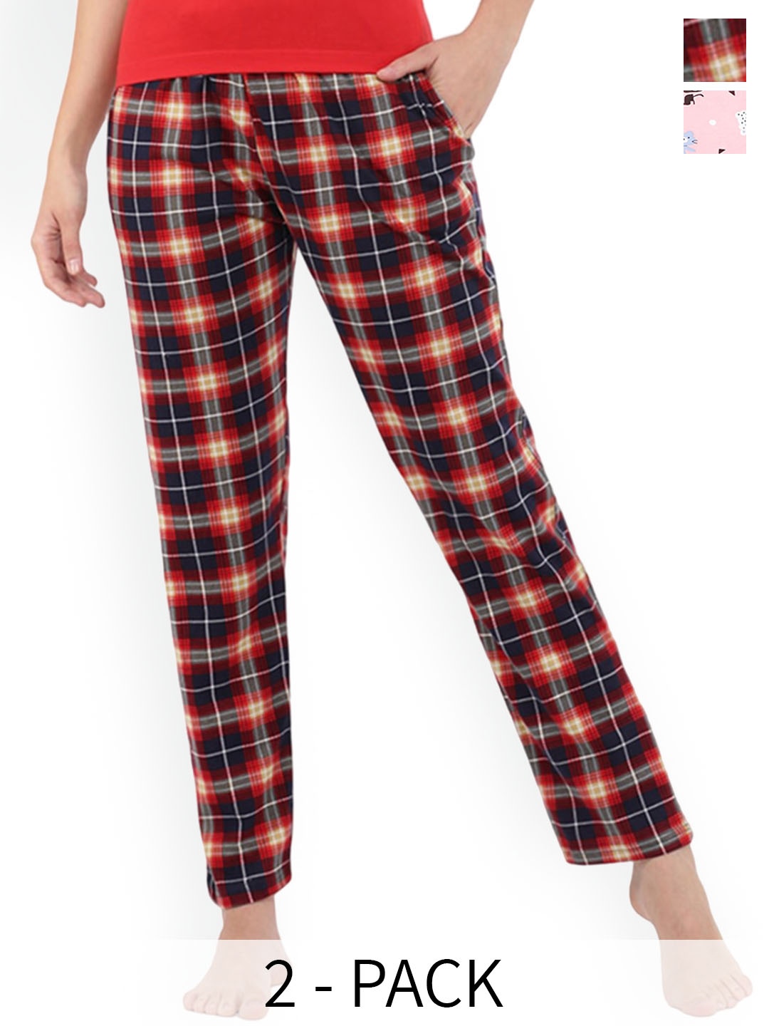 

9shines Label Pack Of 2 Printed Pure Cotton Straight Leg Lounge Pants, Pink
