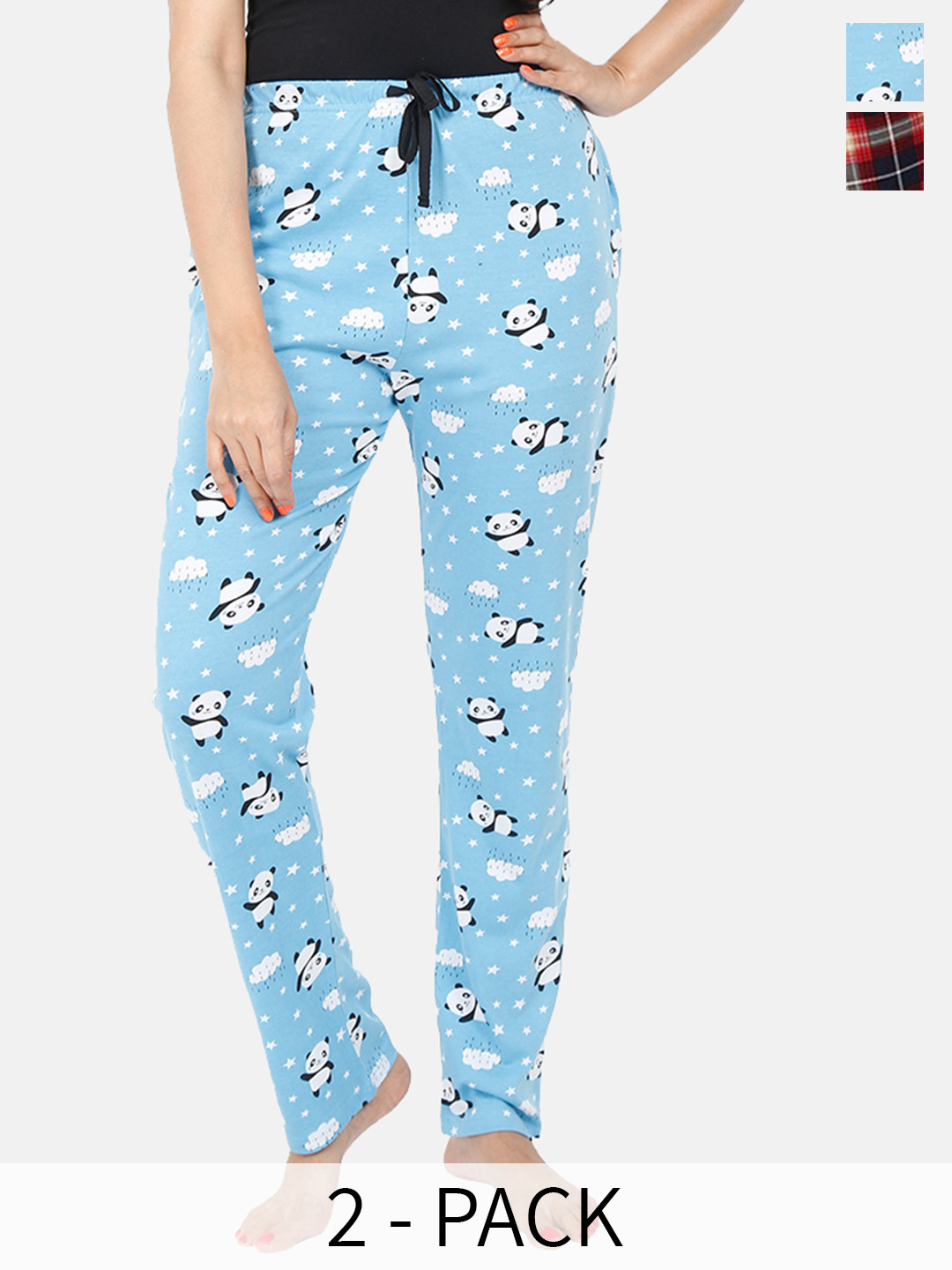 

9shines Label Pack Of 2 Printed Pure Cotton Lounge Pants, Blue