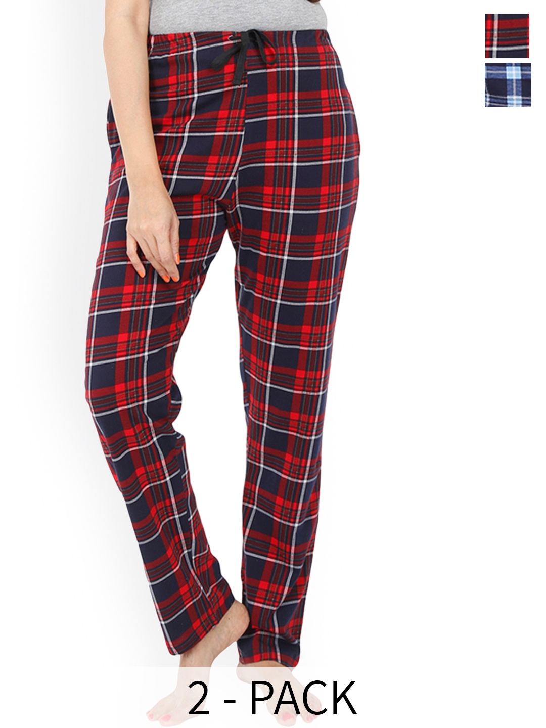 

9shines Label Pack Of 2 Printed Pure Cotton Lounge Pants, Red