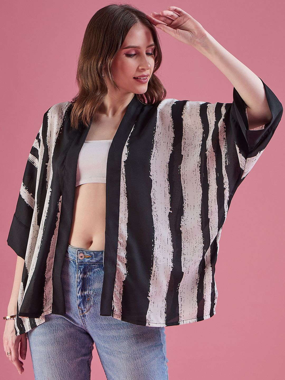 

DressBerry Women Striped Shrug, Black