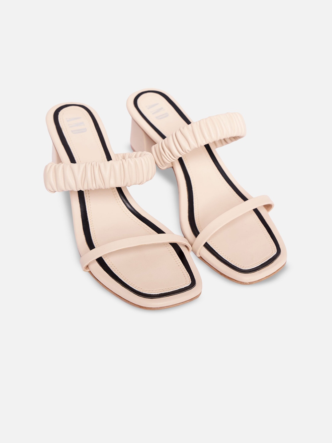 

AND Women PU Square Toe Block Heeled Sandals, Beige