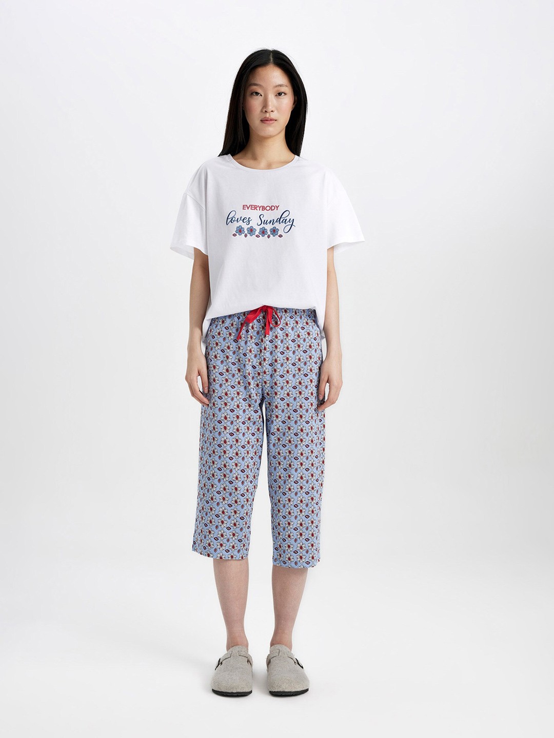 

DeFacto Graphic Printed Pure Cotton Night suit, White
