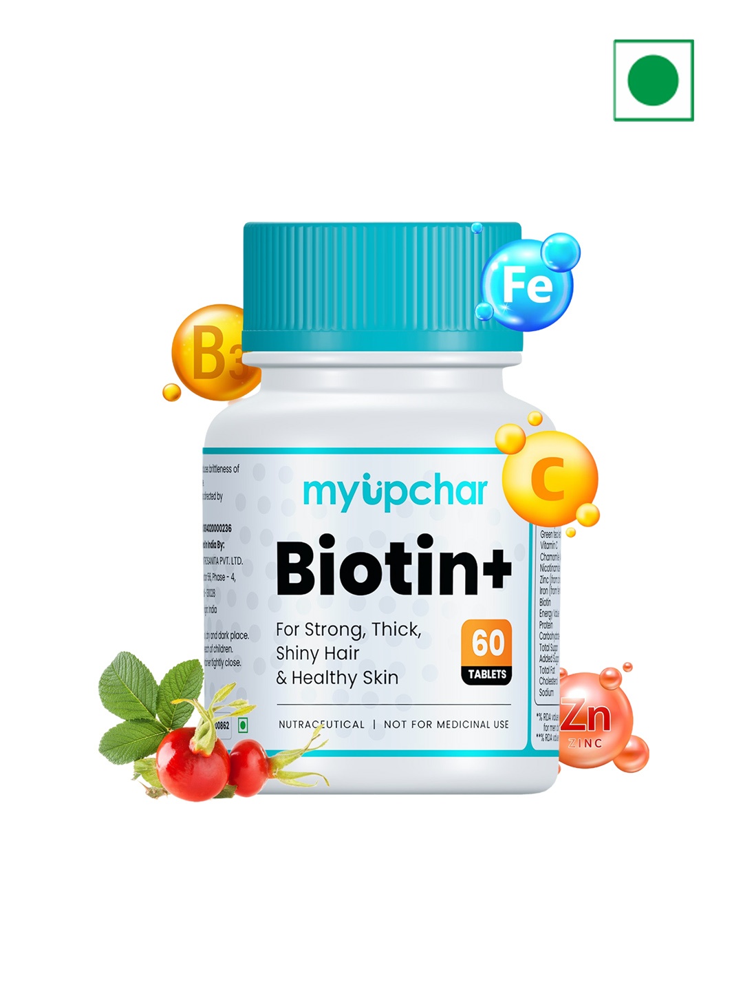 

Myupchar Ayurveda Biotin+ Tablets with Vitamin C & Green Tea - 60 Tablets, White