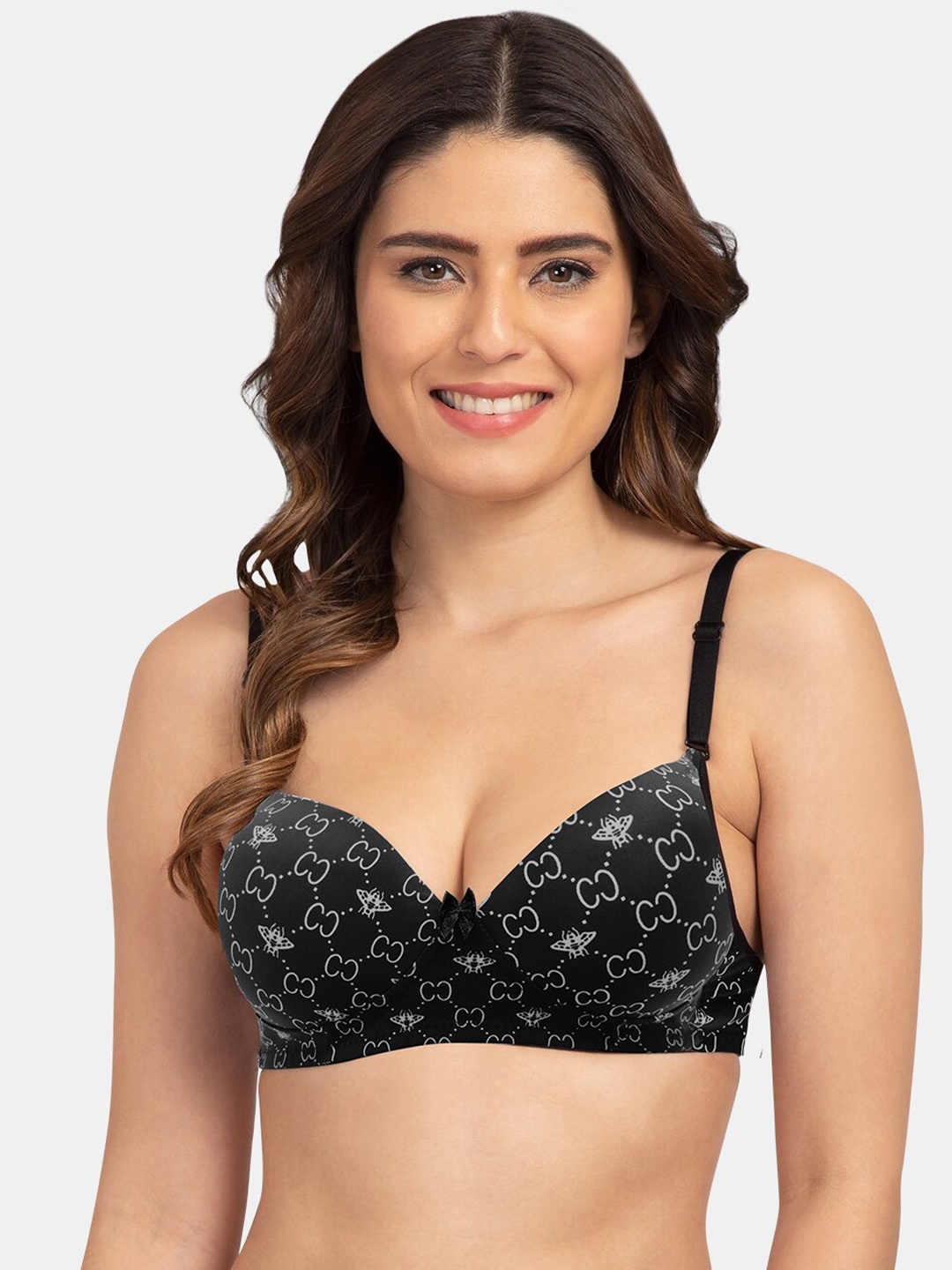 

Tweens Graphic Printed Medium Coverage Heavily Padded Push-Up Bra- All Day Comfort, Black