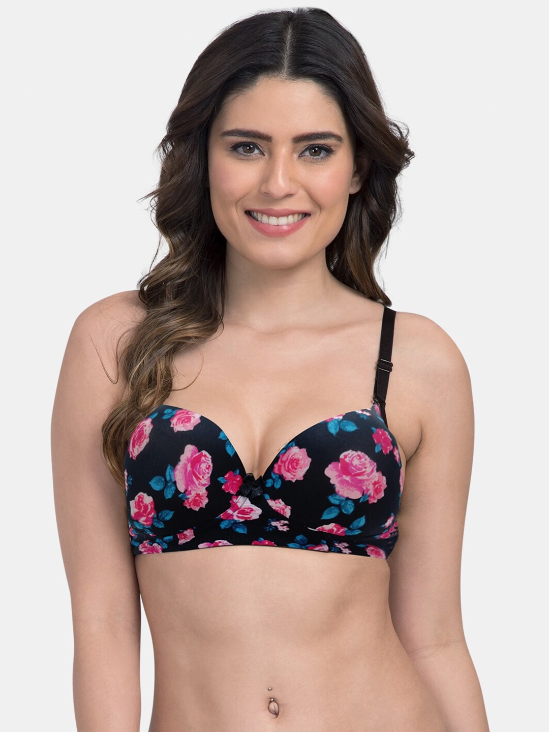 

Tweens Floral Printed Medium Coverage Heavily Padded Push-Up Bra With All Day Comfort, Black