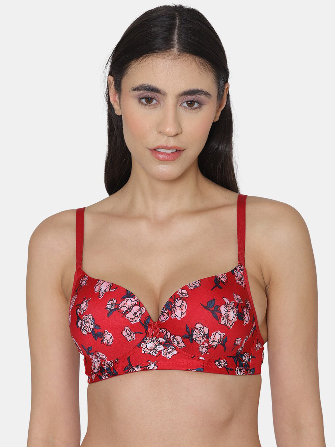 

Tweens Floral Printed Medium Coverage Heavily Padded T-shirt Bra- All Day Comfort, Red