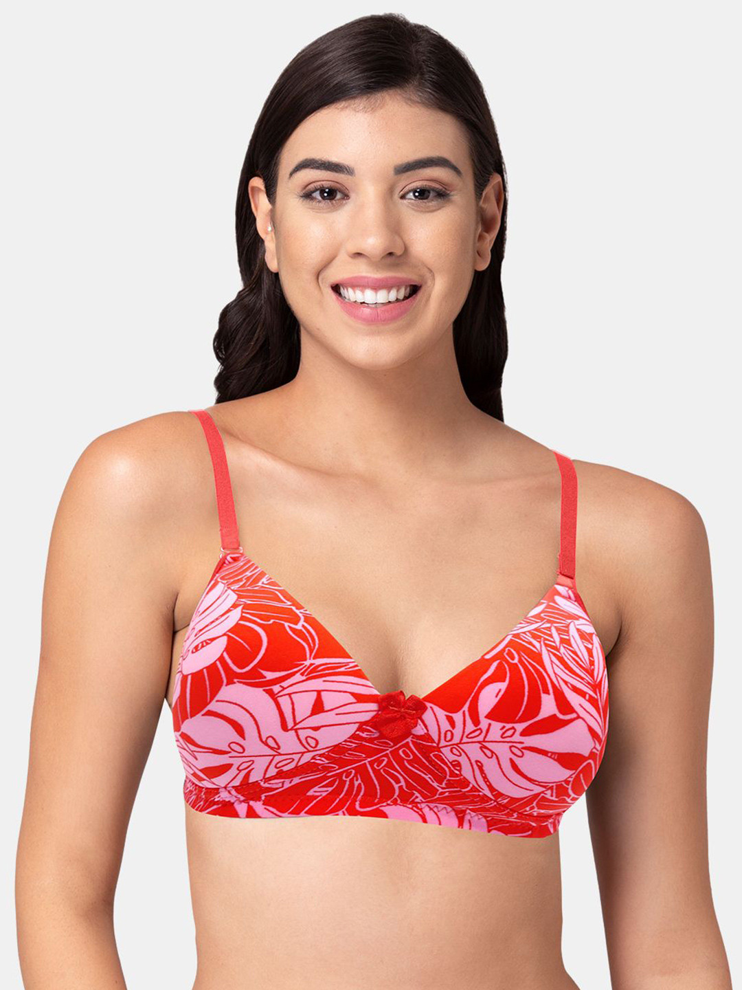 

Tweens Floral Printed Medium Coverage Heavily Padded T-shirt Bra- All Day Comfort, Red