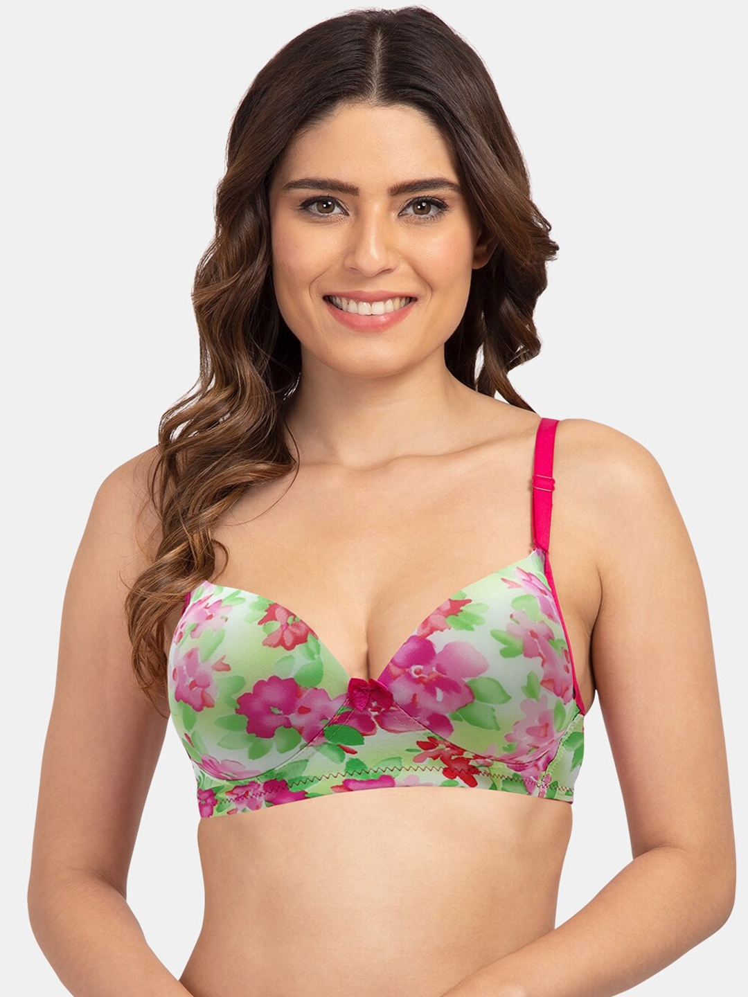 

Tweens Floral Printed Medium Coverage Heavily Padded Push-Up Bra With All Day Comfort, Green