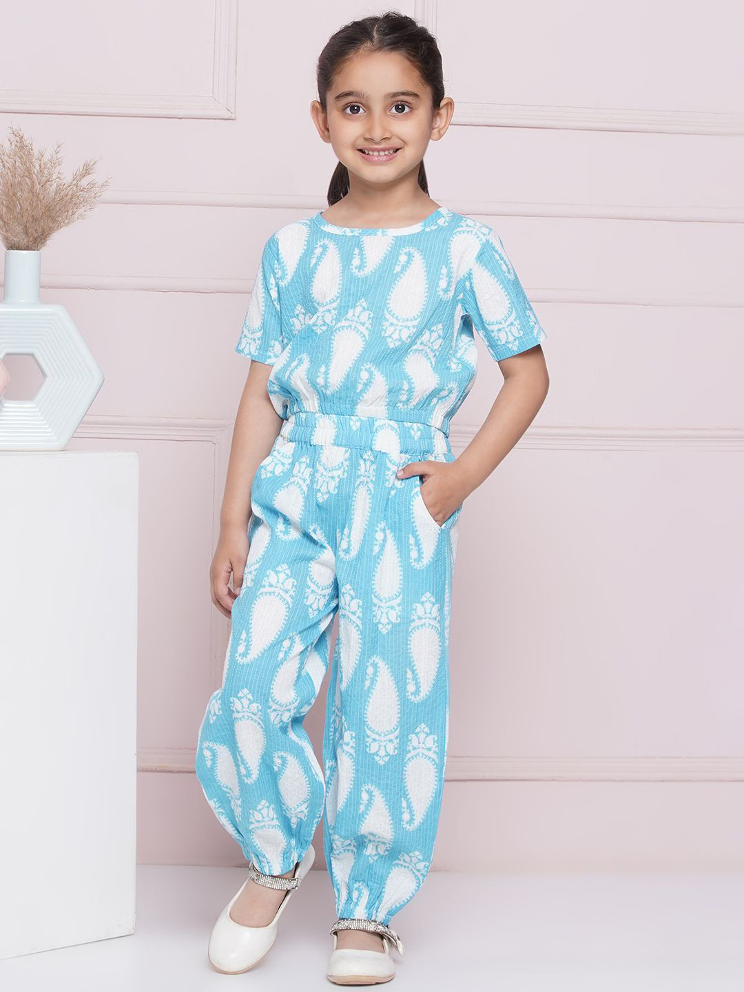 

Aj DEZInES Girls Paisley Printed Cotton Top With Trousers Clothing Set, Blue