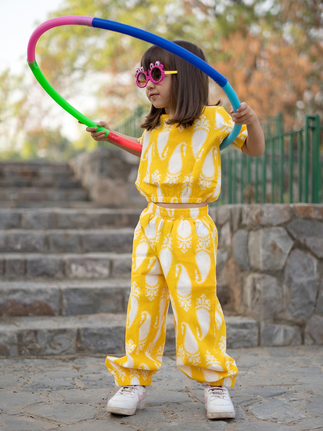 

AJ Dezines Girls Printed Pure Cotton Top With Trousers, Yellow