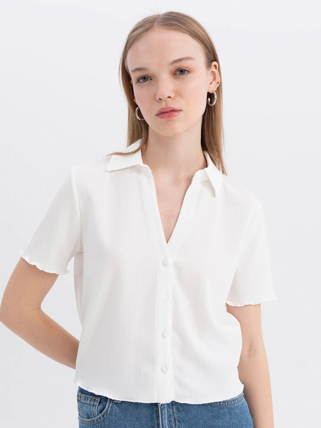 

DeFacto Spread Collar Casual Shirt, White