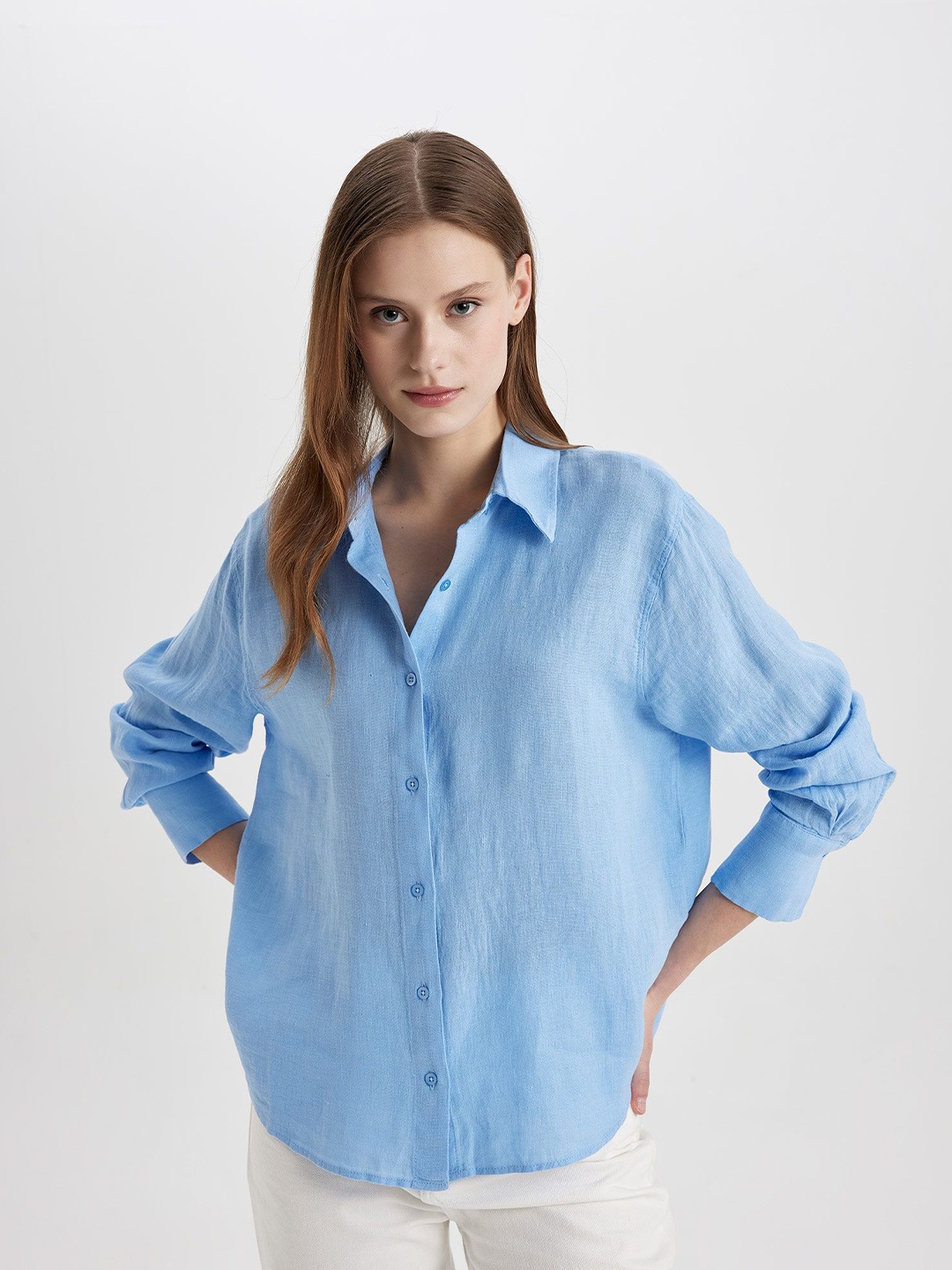 

DeFacto Linen Casual Shirt, Blue