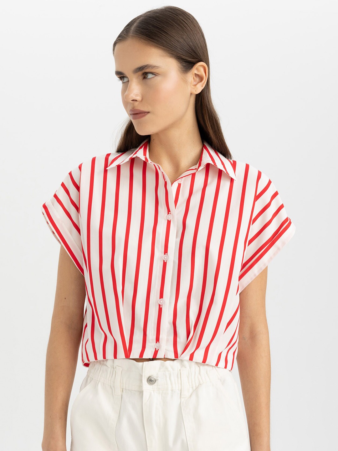 

DeFacto Striped Extended Sleeves Cotton Casual Shirt, Na