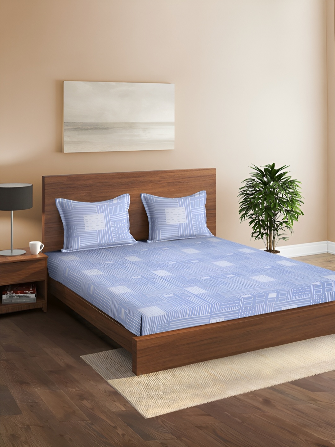 

Aura Blue & White 144 TC Queen Bedsheet with 2 Pillow Covers