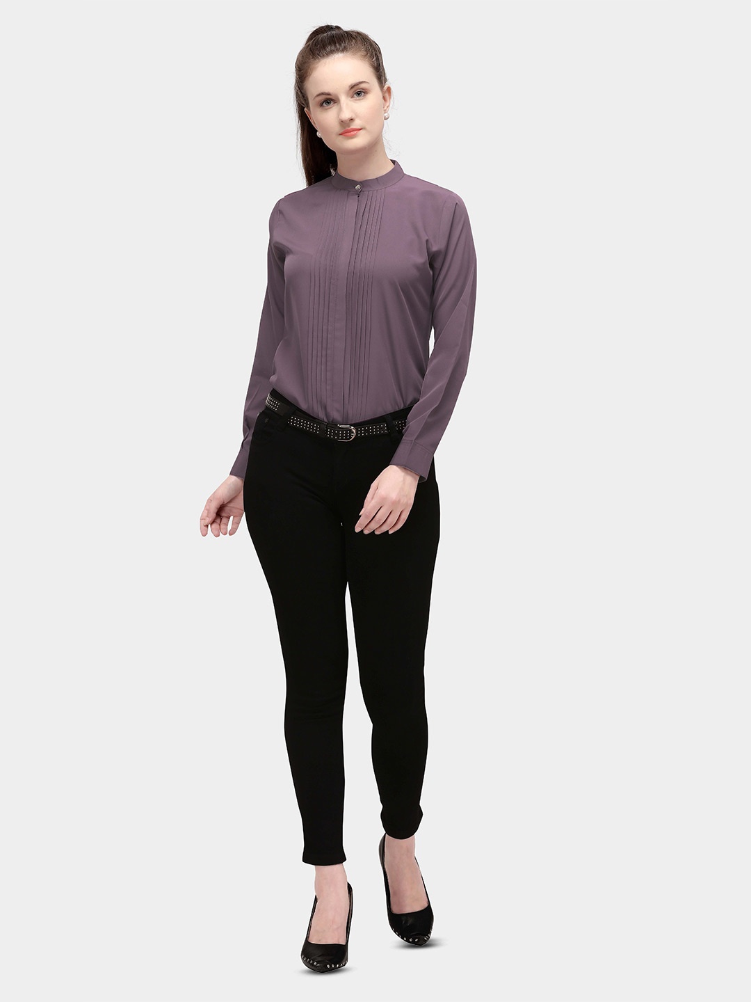 

Kinjo Crepe High Neck Long Sleeves Formal Top, Lavender