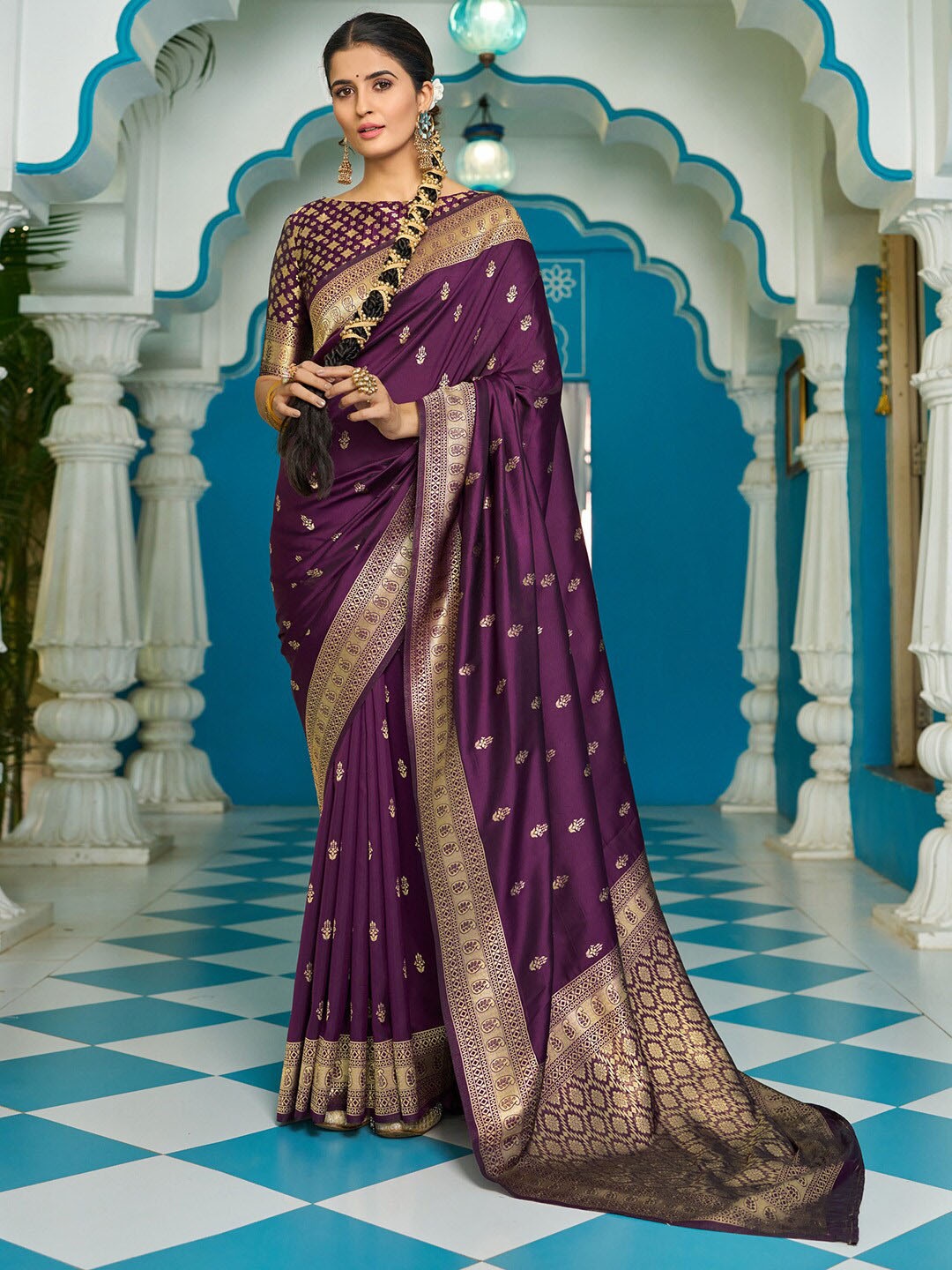 

Anouk Ethnic Motifs Zari Silk Blend Banarasi Saree, Purple