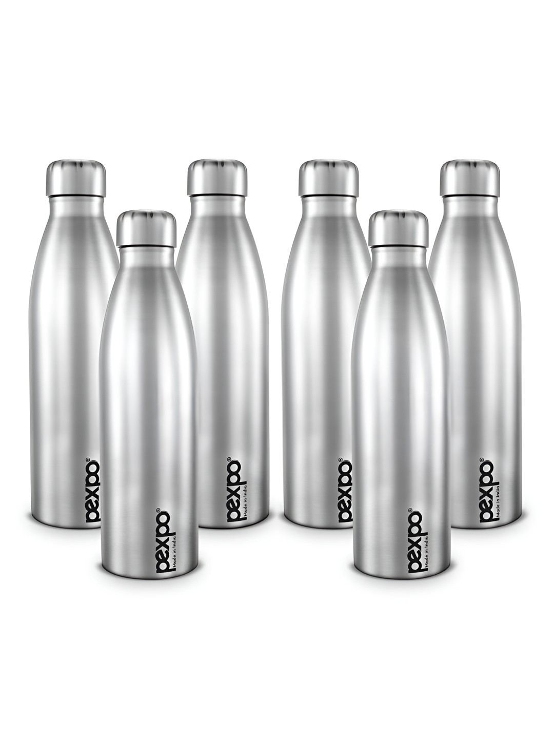 

Pexpo GENRO Set of 6 Fridge Water Bottle 700ml Single wall Silver Stainless Steel