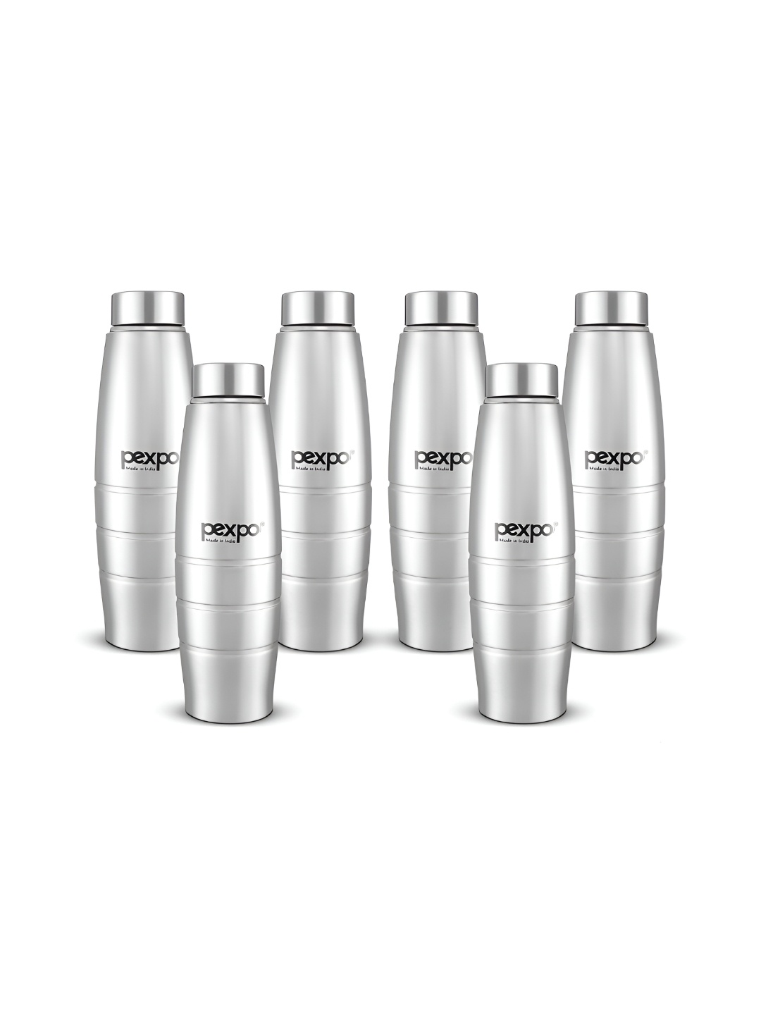 

Pexpo DURO 6pc Fridge Water Bottle 1L Single wall Silver Stainless Steel