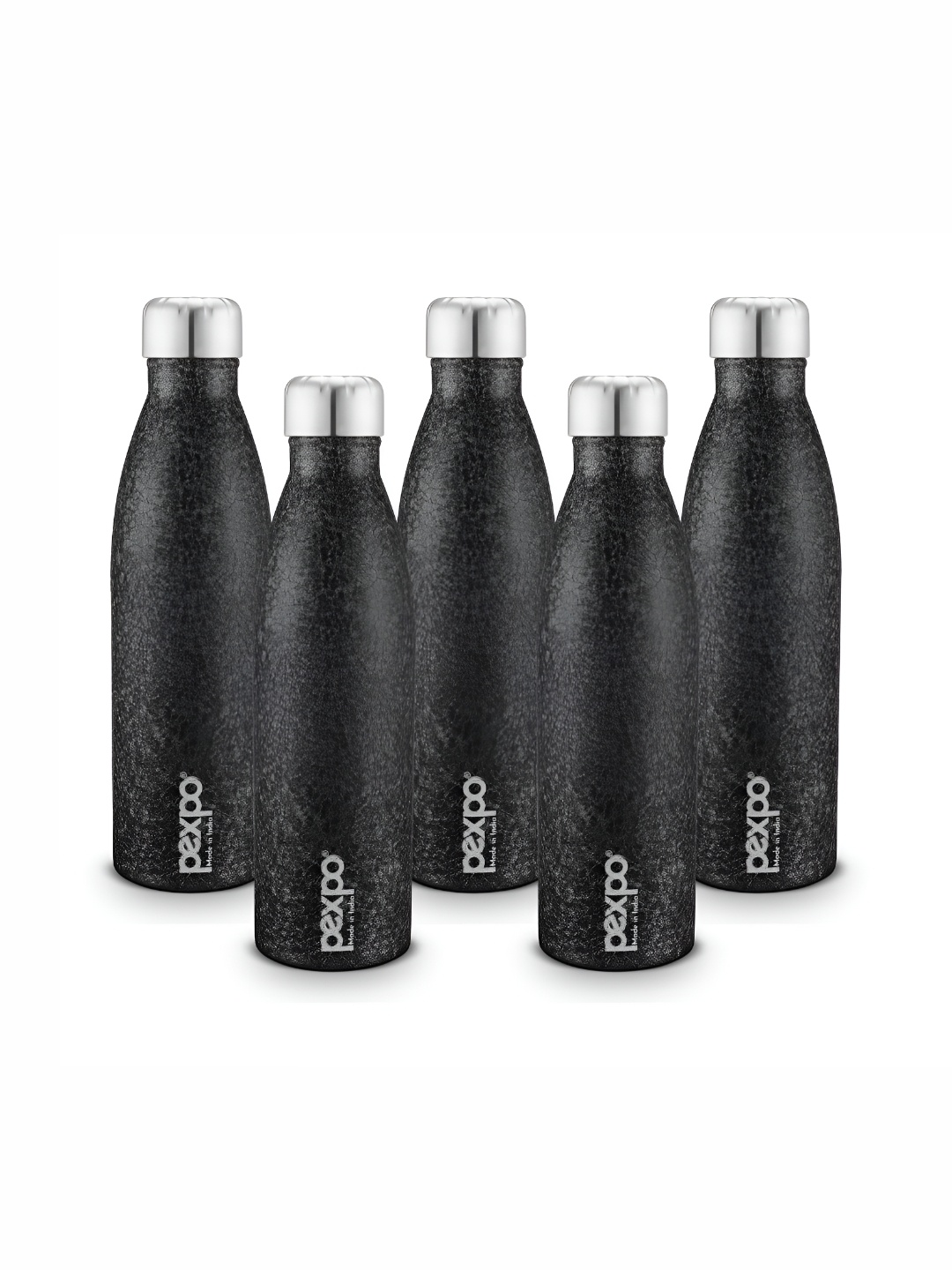 

Pexpo GENRO 5pc Refrigerator Stainless Steel 700ml Single wall Black Water Bottle