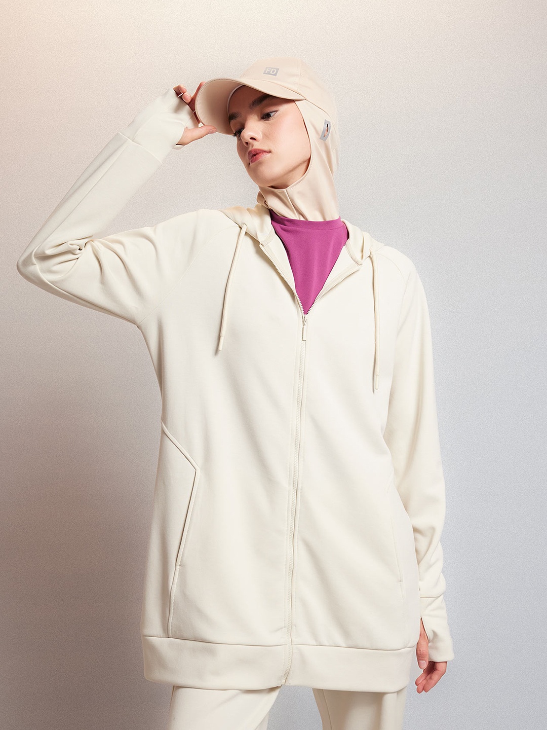 

DeFacto Hooded Ribbed Front-Open Sweatshirt, White